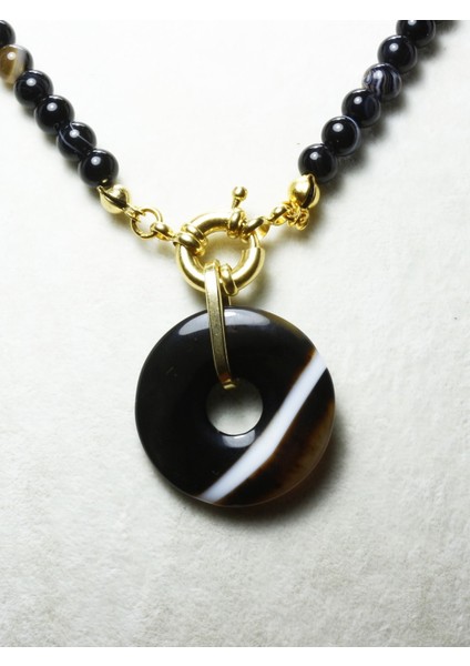 Özel Tasarım Akik Taşı Doğal Taşlı Kadın Kolye | Gerçek Altın Kaplama Kolye fırsatları