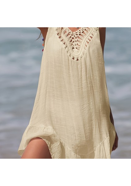 Tcherchı Boho Chic Tığ Işi V Yaka Yarı Transparan Sırtı Açık Plaj Elbisesi (Yurt Dışından)