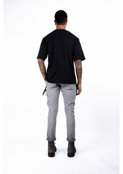 Erkek Kısa Kollu Siyah Renkli, Dokuma Garnili Baskılı, Regular Fit Örme T-Shirt