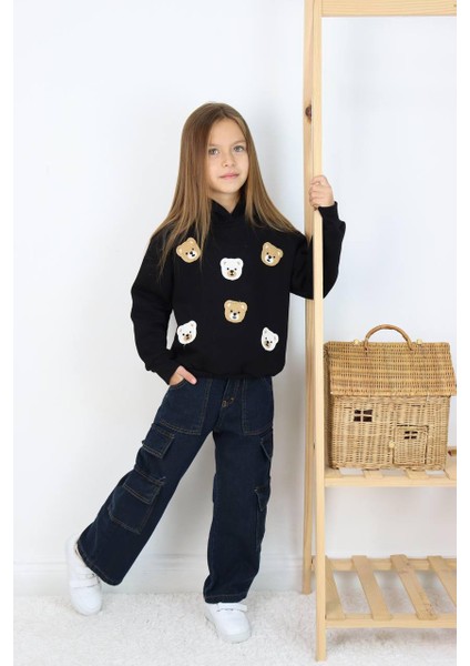Kız Çocuk Jean Kargo Cepli Kot Pantolon Sweatshirtli Takım modelleri