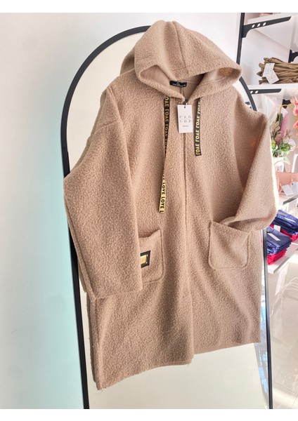 Teddy Love Oversize Kapüşonlu Polar Mont – Bej