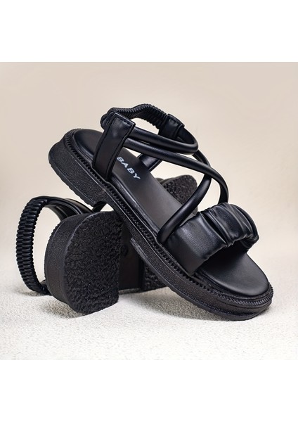 Tcherchı Kızlar Için Trendy Sevimli Düz Renk Burnu Açık Sandalet, Kaymaz Aşınmaya Dayanıklı Sandalet (Yurt Dışından)