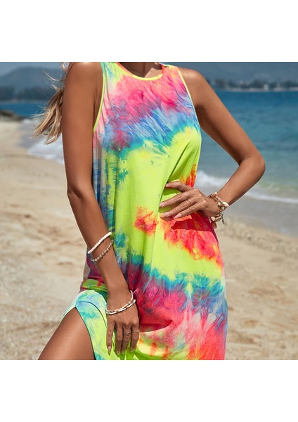 Tcherchı Şık, Kavisli Kenarlı, Şık Kolsuz Tasarımlı Trendy Batik Tank Elbise (Yurt Dışından)