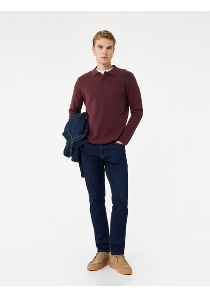 Uzun Kollu Düğmeli Polo Yaka Triko Kazak fiyatları