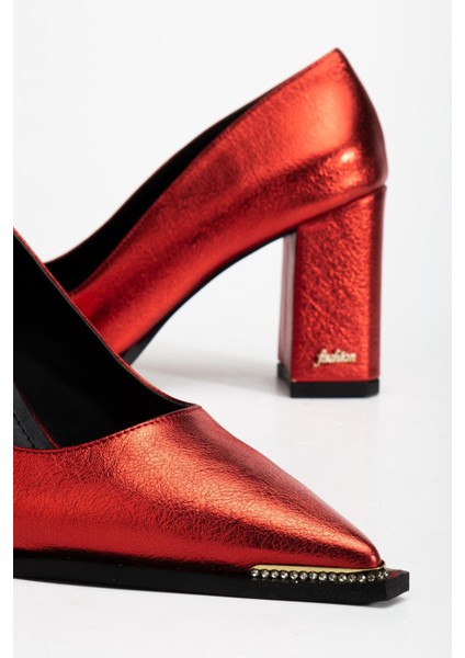 Suins Premium Verty Model Kadın Kalın Topuklu Burnu Taşlı Rugan Stiletto Ayakkabı fiyatları