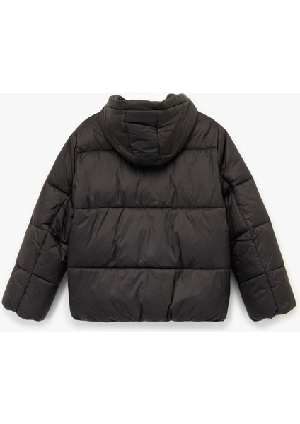 Kapüşonlu Uzun Kollu Cepli Fermuarlı Şişme Mont fiyatları