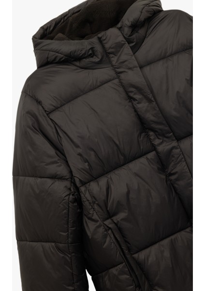 Kapüşonlu Uzun Kollu Cepli Fermuarlı Şişme Mont modelleri