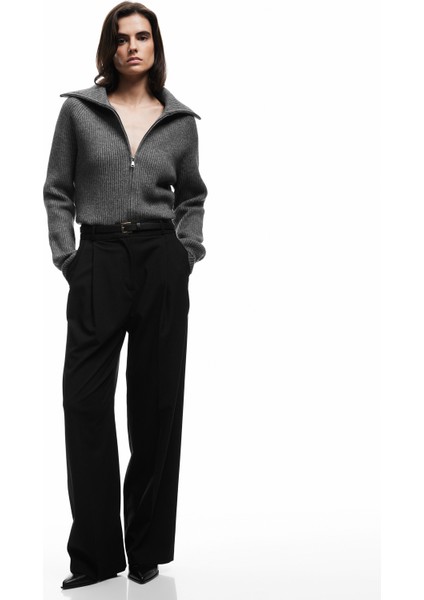 Regular Fit Dik Yaka Fermuarlı Uzun Kollu Triko Hırka fiyatları