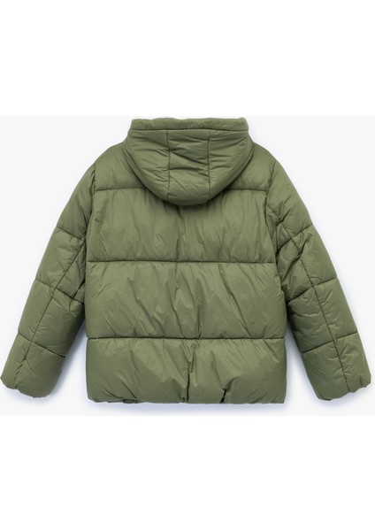 Kapüşonlu Uzun Kollu Cepli Fermuarlı Şişme Mont fiyatları