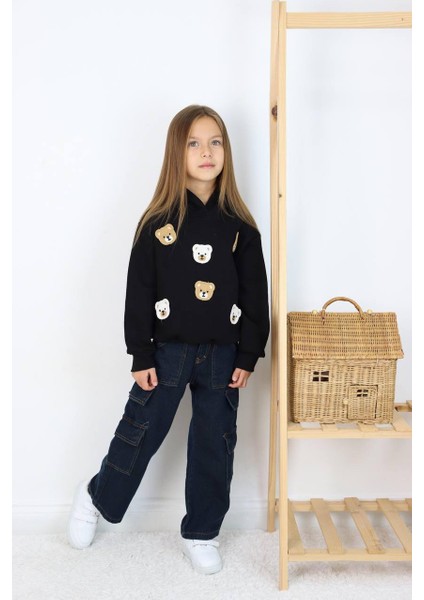 Kız Çocuk Jean Kargo Cepli Kot Pantolon Sweatshirtli Takım indirimleri