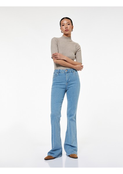 Dar Kalıp Pamuklu Yüksek Bel Ispanyol Paça Jean Pantolon - Flare Jeans