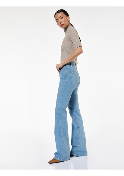 Dar Kalıp Pamuklu Yüksek Bel Ispanyol Paça Jean Pantolon - Flare Jeans fiyatları