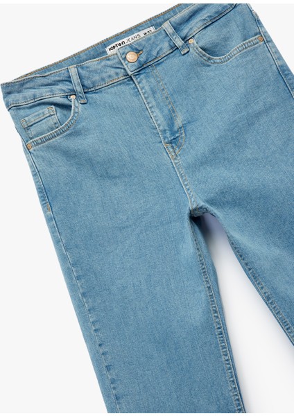 Dar Kalıp Pamuklu Yüksek Bel Ispanyol Paça Jean Pantolon - Flare Jeans indirimleri