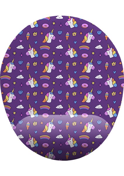 Unicorn Desenli Kaymaz Buruşmaz Kırılmaz Bilek Destekli Mousepad