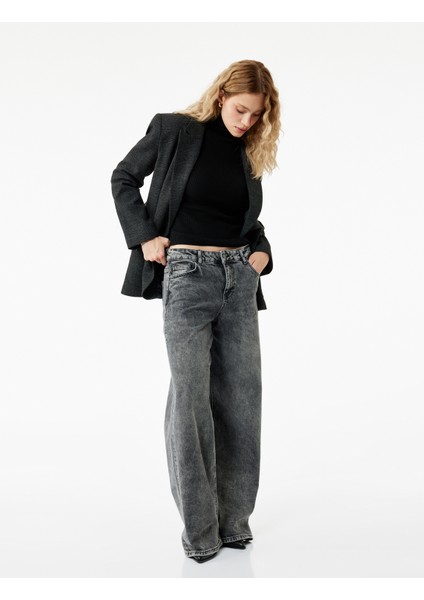 Pamuklu Bol Kalıp Düğmeli Cepli Yıkamalı Jean Pantolon - Loose Straight Fit Jean fiyatları