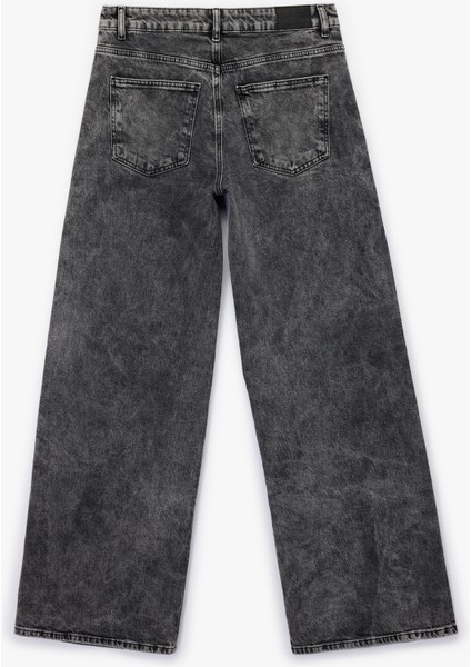 Pamuklu Bol Kalıp Düğmeli Cepli Yıkamalı Jean Pantolon - Loose Straight Fit Jean fırsatları