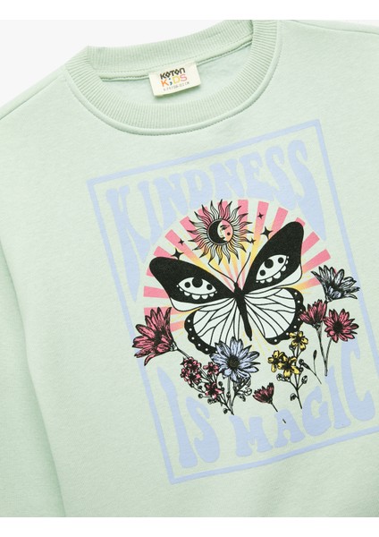 Uzun Kollu Bisiklet Yaka Pamuklu Kelebek Baskılı Sweatshirt modelleri