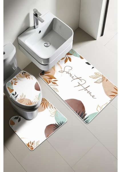 Modern Desenli 3'lü Banyo Paspas Takımı – Yıkanabilir Kaymaz Tabanlı Klozet Takımı KLZ0022