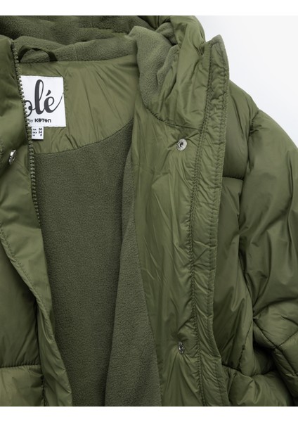 Kapüşonlu Uzun Kollu Cepli Fermuarlı Şişme Mont fırsatları