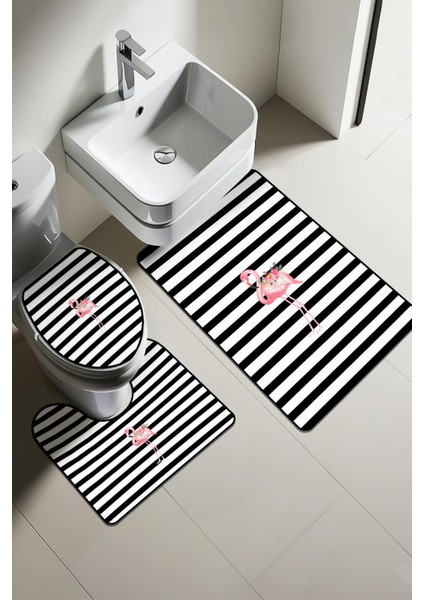 Modern Desenli 3'lü Banyo Paspas Takımı – Yıkanabilir Kaymaz Tabanlı Klozet Takımı KLZ0021