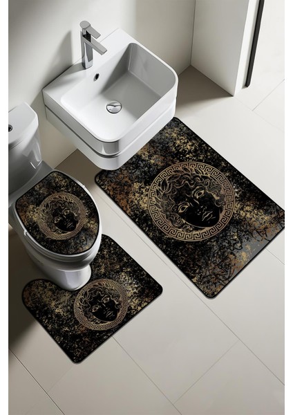 Modern Desenli 3'lü Banyo Paspas Takımı – Yıkanabilir Kaymaz Tabanlı Klozet Takımı KLZ0036