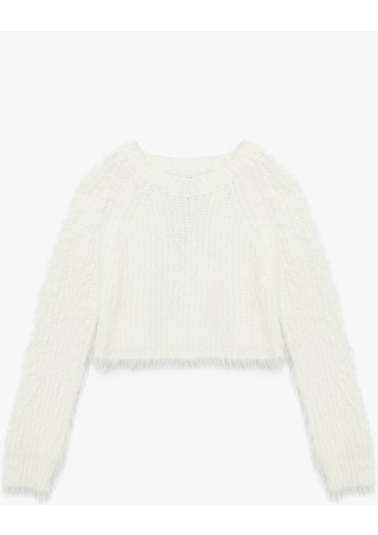 Bisiklet Yaka Uzun Kollu Peluş Crop Kazak