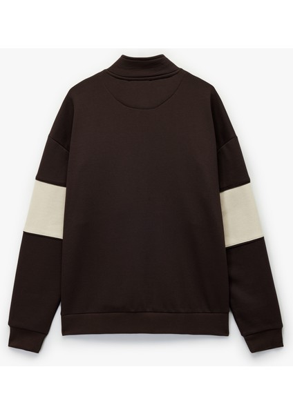 Uzun Kollu Baskılı Oversize Renk Bloklu Yarım Fermuarlı Sweatshirt fiyatları