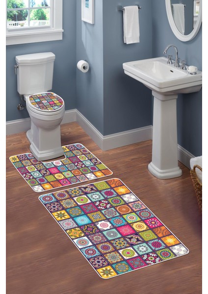 Modern Desenli 3'lü Banyo Paspas Takımı – Yıkanabilir Kaymaz Tabanlı Klozet Takımı KLZ0015 fiyatları