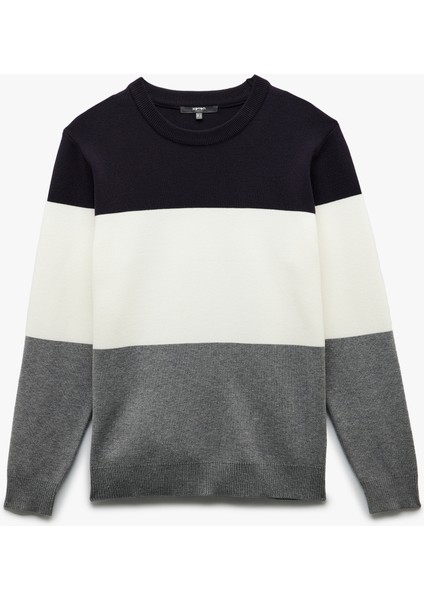 Uzun Kollu Renk Bloklu Bisiklet Yaka Triko Kazak