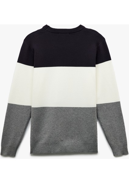 Uzun Kollu Renk Bloklu Bisiklet Yaka Triko Kazak fiyatları