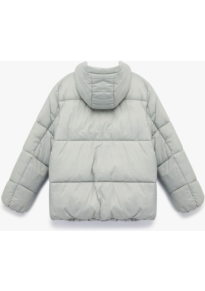 Kapüşonlu Uzun Kollu Cepli Fermuarlı Şişme Mont fiyatları