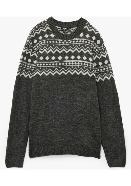 Uzun Kollu Bisiklet Yaka Desenli Triko Kazak modelleri