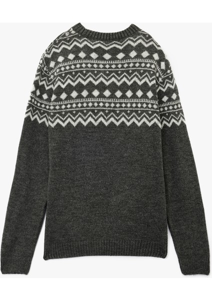 Uzun Kollu Bisiklet Yaka Desenli Triko Kazak fırsatları