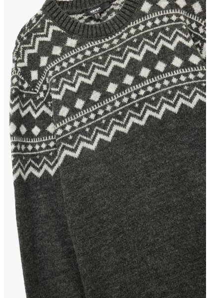 Uzun Kollu Bisiklet Yaka Desenli Triko Kazak indirimleri