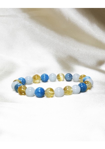 Akuamarin Apatit Sitrin Taşı Karışık Doğal Taş Bileklik | 8 mm Küre Kesim fiyatları