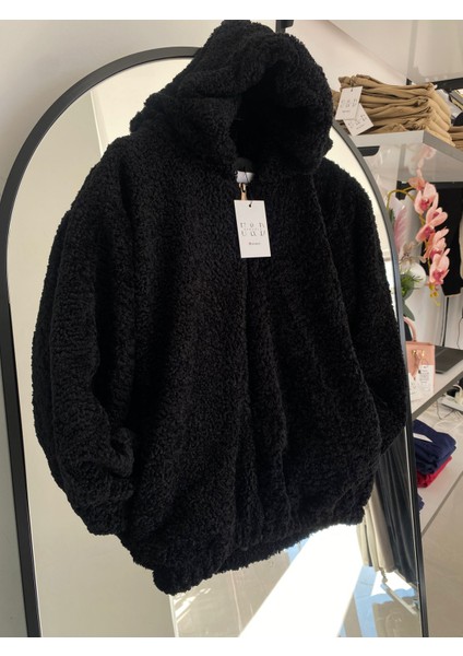 Teddy Cozy Kapüşonlu Polar Mont – Siyah fiyatları