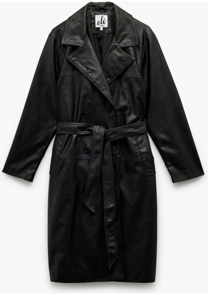 Düğmeli Kruvaze Yaka Uzun Trençkot fırsatları