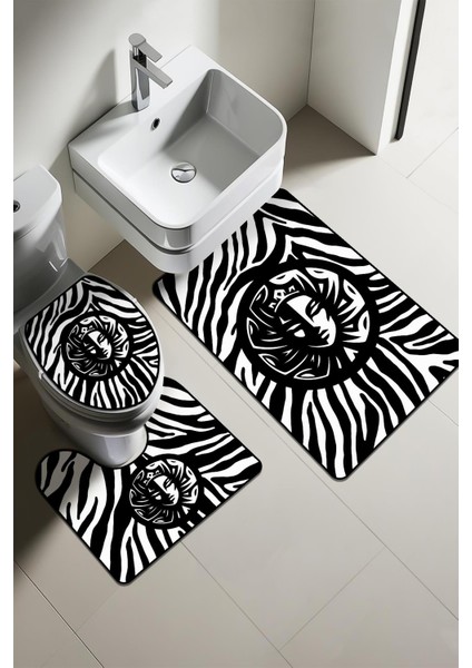 Modern Desenli 3'lü Banyo Paspas Takımı – Yıkanabilir Kaymaz Tabanlı Klozet Takımı KLZ0034