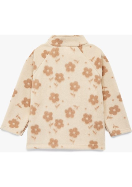 Dik Yaka Uzun Kollu Fermuarlı Çiçekli Polar Sweatshirt fiyatları