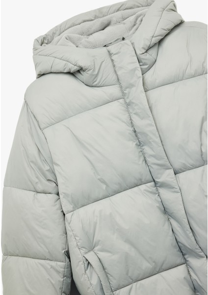 Kapüşonlu Uzun Kollu Cepli Fermuarlı Şişme Mont modelleri