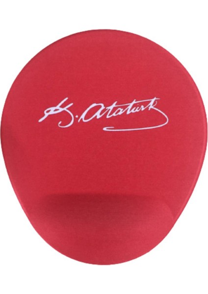 Kırmızı Atatürk Imzalı Ergonomik Silikon Bileklikli Mouse Pad 24X21 cm