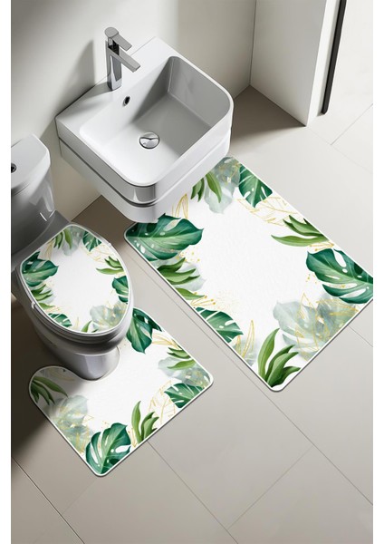 Modern Desenli 3'lü Banyo Paspas Takımı – Yıkanabilir Kaymaz Tabanlı Klozet Takımı KLZ0028