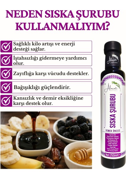 Sağlıklı Kilo Aldırıcı Muz ve Kakao Aromalı Zengin İçerikli Doğal Sıska Şurubu 250 ml fiyatları