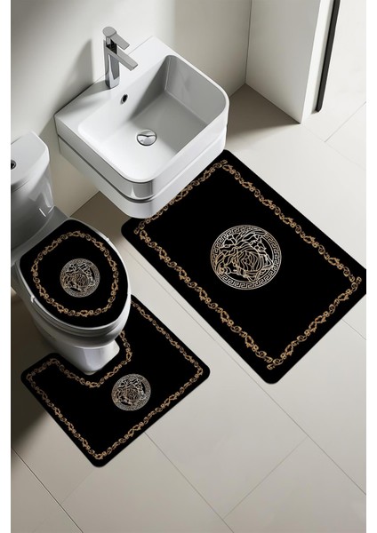 Modern Desenli 3'lü Banyo Paspas Takımı – Yıkanabilir Kaymaz Tabanlı Klozet Takımı KLZ0046