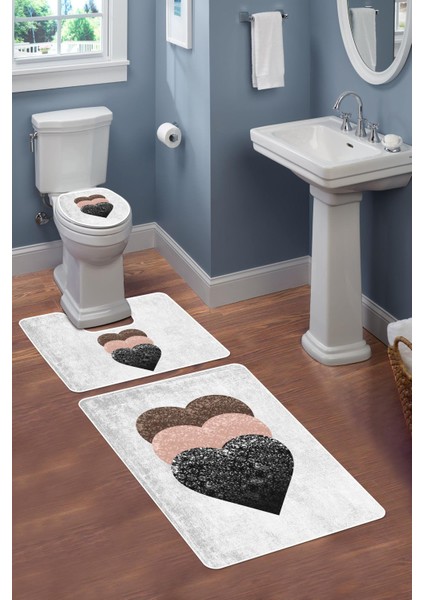 Modern Desenli 3'lü Banyo Paspas Takımı – Yıkanabilir Kaymaz Tabanlı Klozet Takımı KLZ0001 fiyatları