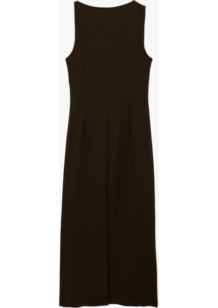 Drapeli Degaje Yaka Kemer Detaylı Viskon Karışımlı Kolsuz Uzun Elbise fırsatları