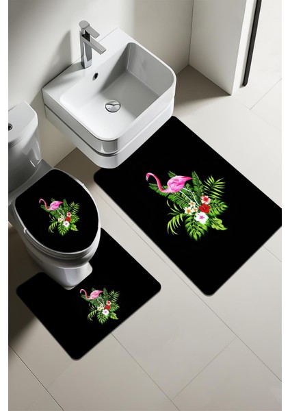 Modern Desenli 3'lü Banyo Paspas Takımı – Yıkanabilir Kaymaz Tabanlı Klozet Takımı KLZ0009