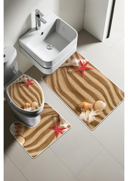 Modern Desenli 3'lü Banyo Paspas Takımı – Yıkanabilir Kaymaz Tabanlı Klozet Takımı KLZ0011