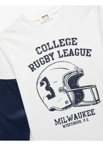 Pamuklu Bisiklet Yaka Uzun Kollu Baskılı Tişört modelleri