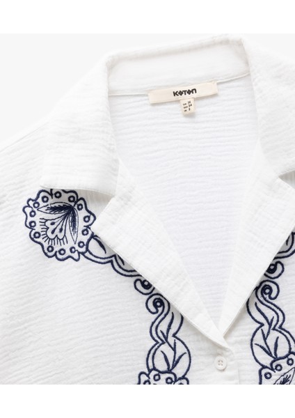 Pamuklu Nakışlı Uzun Kollu Ceket Yaka Crop Müslin Gömlek modelleri